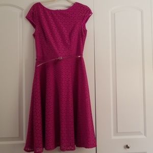 Purple Eyelet Belted A-line Dress